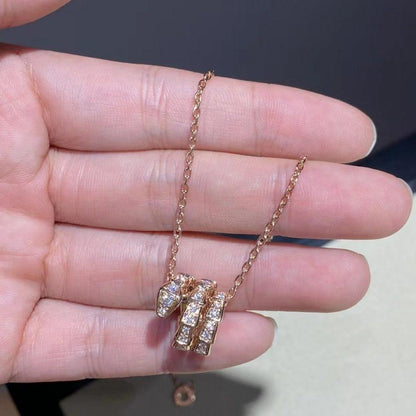 [✨ROSE✨]SERPENTI PINK GOLD NECKLACE DOUBLE RING DIAMOND
