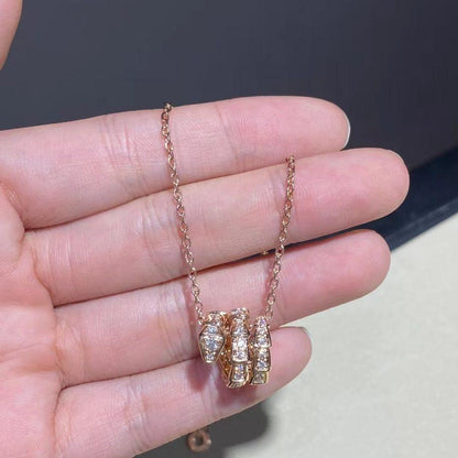 [✨ROSE✨]SERPENTI PINK GOLD NECKLACE DOUBLE RING DIAMOND