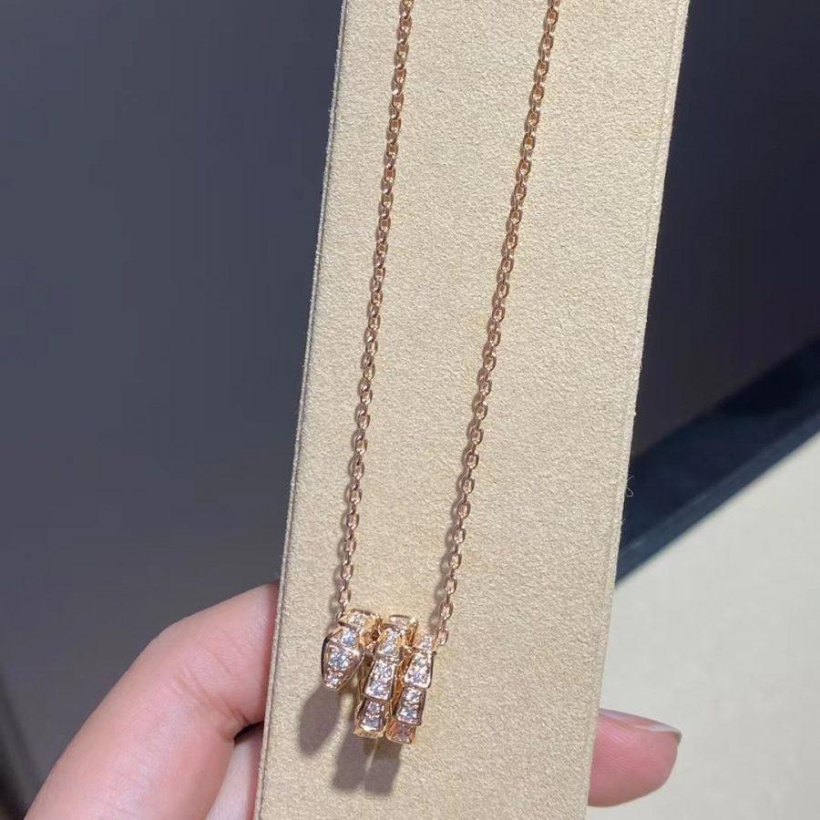 [✨ROSE✨]SERPENTI PINK GOLD NECKLACE DOUBLE RING DIAMOND