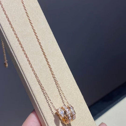 [✨ROSE✨]SERPENTI PINK GOLD NECKLACE DOUBLE RING DIAMOND
