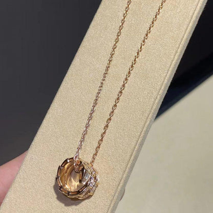 [✨ROSE✨]SERPENTI PINK GOLD NECKLACE DOUBLE RING DIAMOND