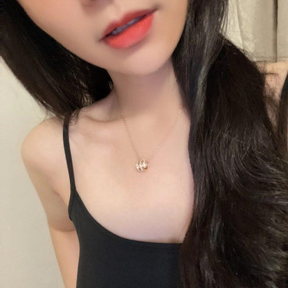 [✨ROSE✨]SERPENTI PINK GOLD NECKLACE DOUBLE RING DIAMOND