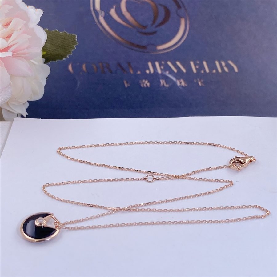 [✨ROSE✨]AMULETTE ROSE GOLD ONYX NECKLACE