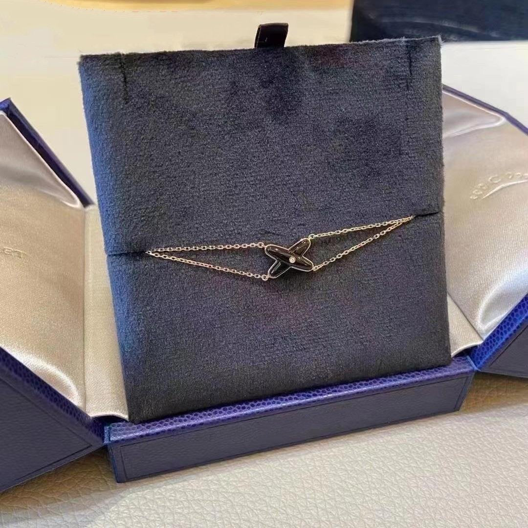 [✨ROSE✨]JEUX BRACELET ONYX PINK GOLD 1 DIAMOND