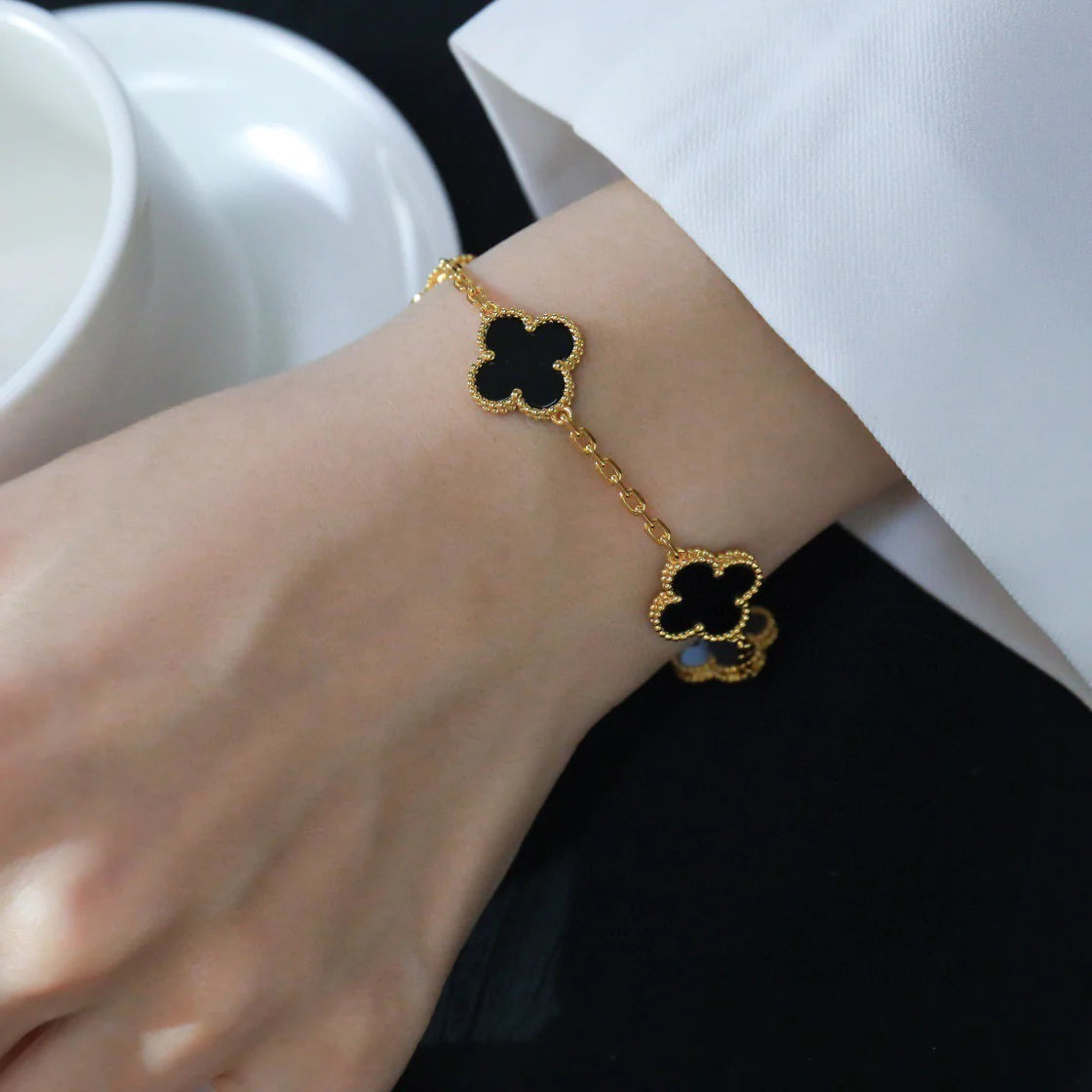 [✨ROSE✨]CLOVER  5 MOTIFS BLACK ONYX BRACELET