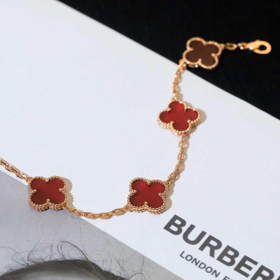 [✨ROSE✨]CLOVER 5 MOTIFS RED AGATE  BRACELET