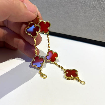 [✨ROSE✨]CLOVER 5 MOTIFS RED AGATE  BRACELET