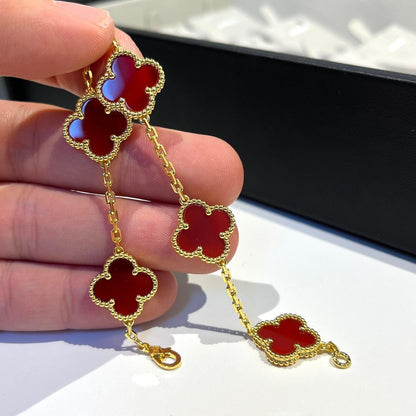 [✨ROSE✨]CLOVER 5 MOTIFS RED AGATE  BRACELET