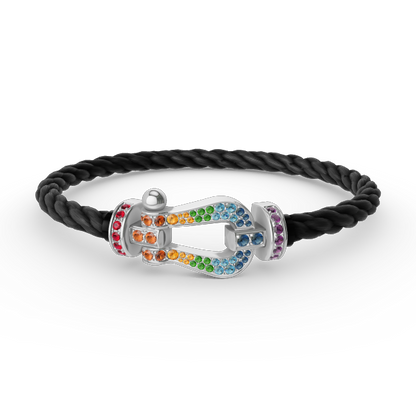 [✨ROSE✨]FORC LARGE HORSESHOE  COLORED DIAMOND BRACELET SILVER