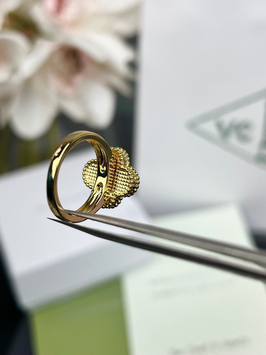 [✨ROSE✨]CLOVER TIGER'S EYE RING GOLD DIAMOND