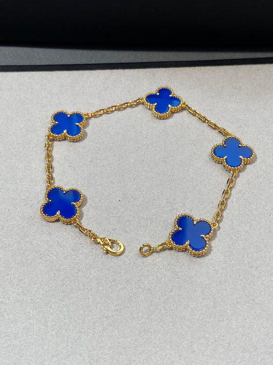 [✨ROSE✨]CLOVER 5 MOTIFS PRUSSIA BLUE BRACELET