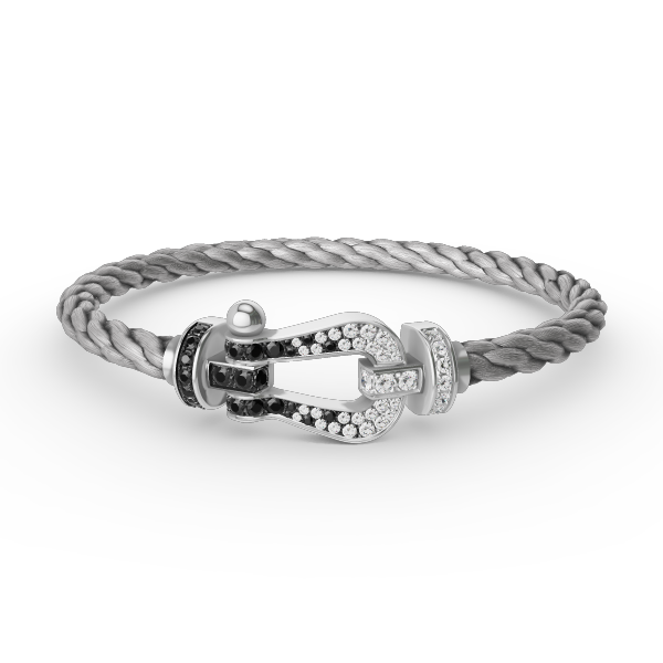 [✨ROSE✨]FORCE LARGE HORSESHOE BLACK WHITE DIAMOND BRACELET SILVER