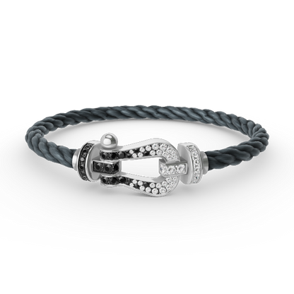 [✨ROSE✨]FORCE LARGE HORSESHOE BLACK WHITE DIAMOND BRACELET SILVER