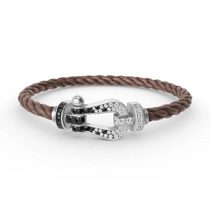 [✨ROSE✨]FORCE LARGE HORSESHOE BLACK WHITE DIAMOND BRACELET SILVER
