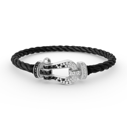 [✨ROSE✨]FORCE LARGE HORSESHOE BLACK WHITE DIAMOND BRACELET SILVER
