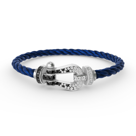 [✨ROSE✨]FORCE LARGE HORSESHOE BLACK WHITE DIAMOND BRACELET SILVER
