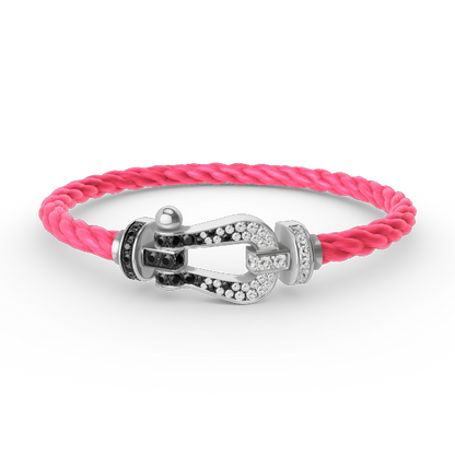 [✨ROSE✨]FORCE LARGE HORSESHOE BLACK WHITE DIAMOND BRACELET SILVER