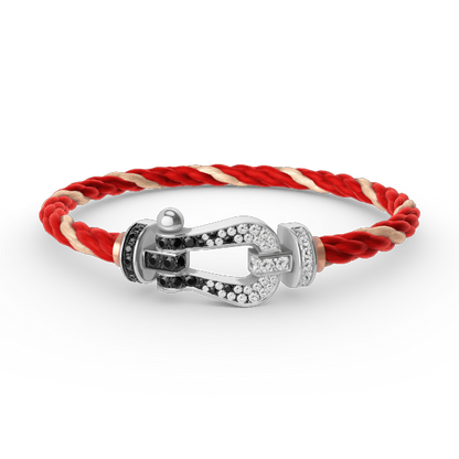 [✨ROSE✨]FORCE LARGE HORSESHOE BLACK WHITE DIAMOND BRACELET SILVER