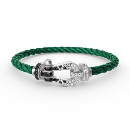 [✨ROSE✨]FORCE LARGE HORSESHOE BLACK WHITE DIAMOND BRACELET SILVER