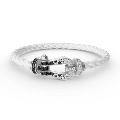 [✨ROSE✨]FORCE LARGE HORSESHOE BLACK WHITE DIAMOND BRACELET SILVER
