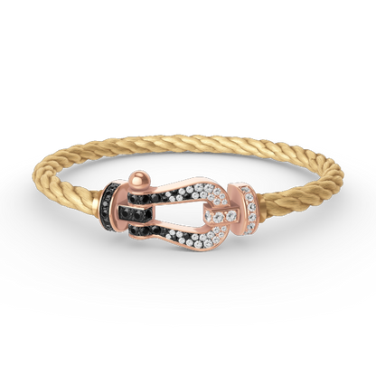 [✨ROSE✨]FORCE LARGE HORSESHOE BLACK WHITE DIAMOND BRACELET ROSE GOLD