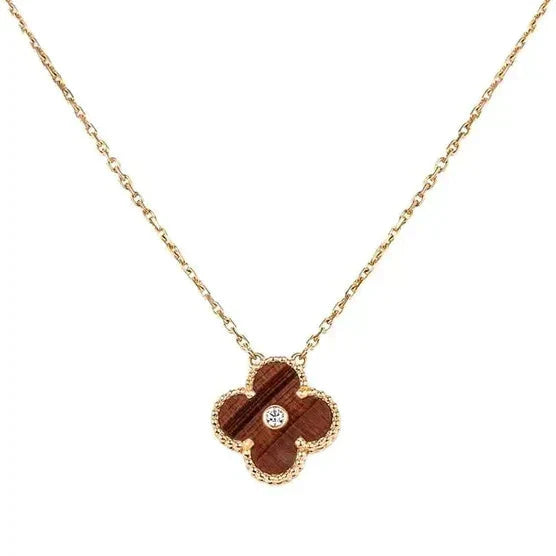 [✨ROSE✨]CLOVER 15MM DIAMOND AND YELLOW TIGER'S EYE AGATE necklace