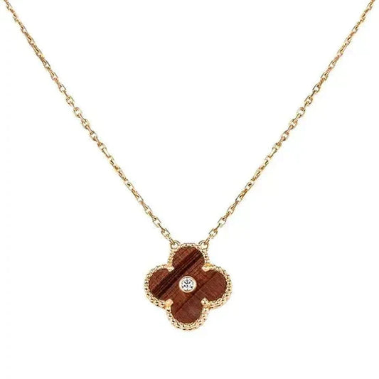 [✨ROSE✨]CLOVER 15MM DIAMOND AND YELLOW TIGER'S EYE AGATE necklace