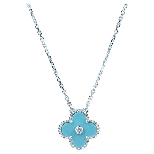 [✨ROSE✨]CLOVER 15MM DIAMOND SVRES PORCELAIN  NECKLACE SILVER