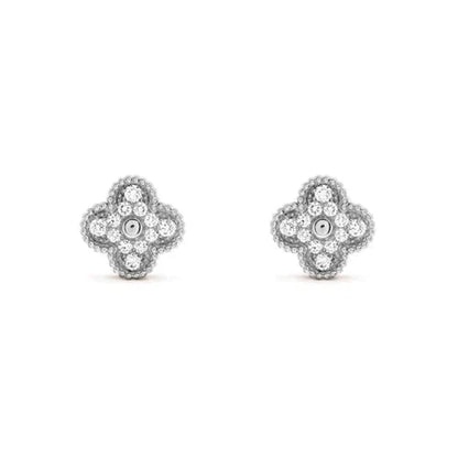 [✨ROSE✨]CLOVER 1 MOTIFS DIAMOND STUD EARRINGS SILVER