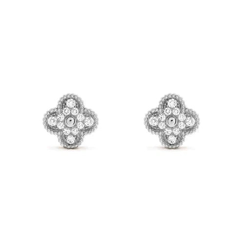 [✨ROSE✨]CLOVER 1 MOTIFS DIAMOND STUD EARRINGS SILVER