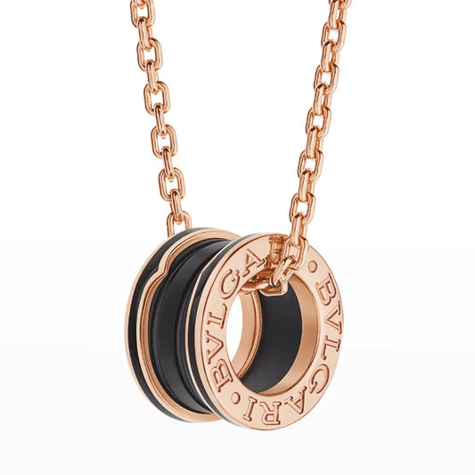 [✨ROSE✨]ZERO 1 BLACK CERAMIC PINK GOLD NECKLACE