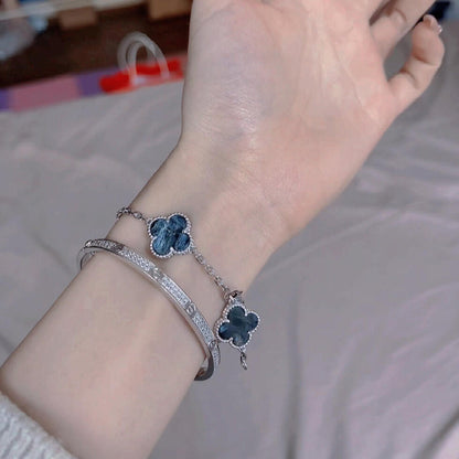 [✨ROSE✨]CLOVER 5 MOTIF PIETERSITE SILVER BRACELET