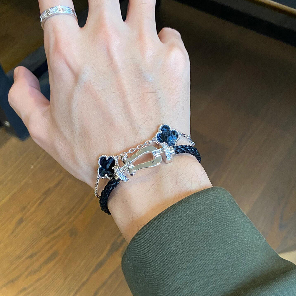 [✨ROSE✨]CLOVER 5 MOTIF PIETERSITE SILVER BRACELET