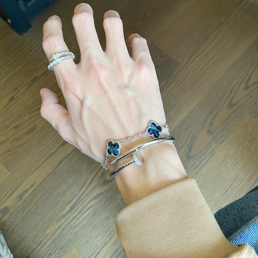 [✨ROSE✨]CLOVER 5 MOTIF PIETERSITE SILVER BRACELET