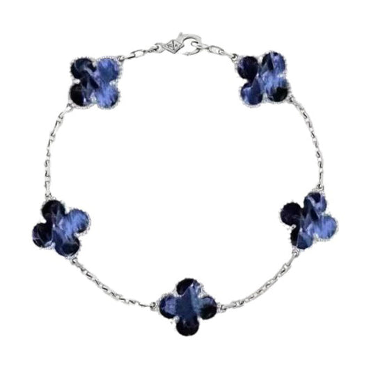 [✨ROSE✨]CLOVER 5 MOTIF PIETERSITE SILVER BRACELET