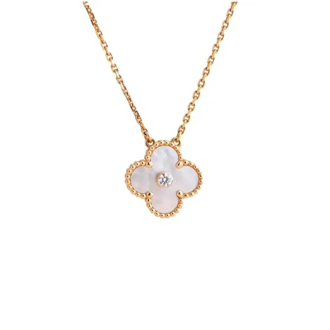 [✨ROSE✨]CLOVER 15MM DIAMOND WHITE FRITILLARIA NECKLACE
