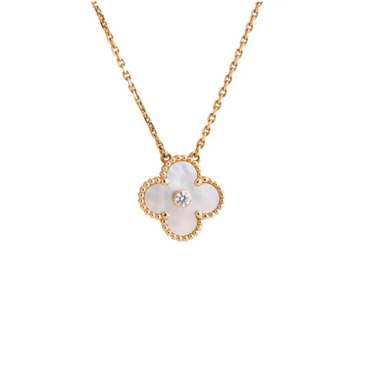 [✨ROSE✨]CLOVER 15MM DIAMOND WHITE FRITILLARIA NECKLACE