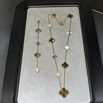 [✨ROSE✨]DETACHABLE CLOVER 15(11+4) FLOWER ROSE GOLD NECKLACE SET