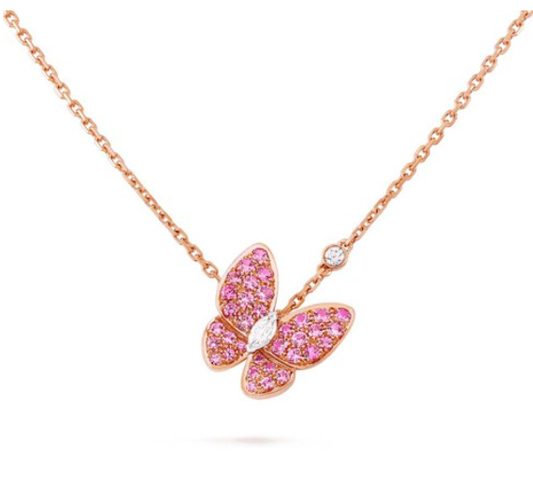 [✨ROSE✨]BUTTERFLY RED DIAMOND ROSE GOLD NECKLACE