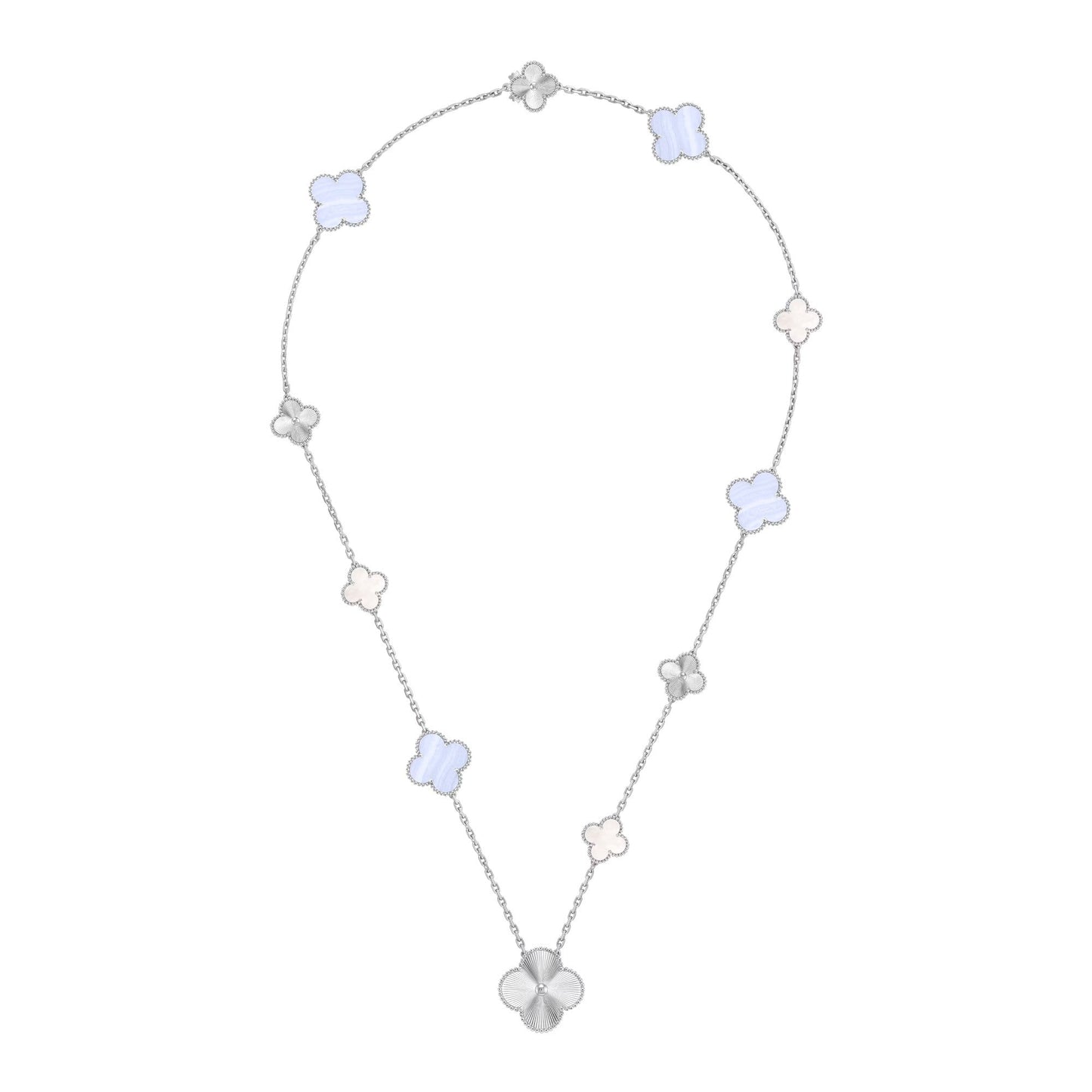 [✨ROSE✨]DETACHABLE CLOVER 15(11+4) FLOWER SILVER NECKLACE SET