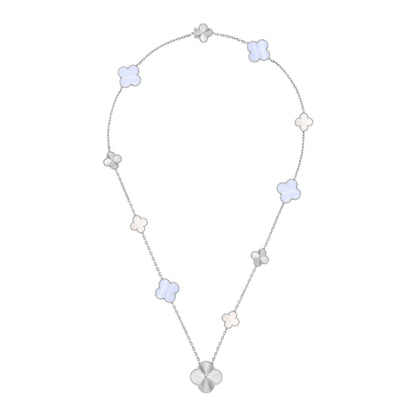 [✨ROSE✨]DETACHABLE CLOVER 15(11+4) FLOWER SILVER NECKLACE SET
