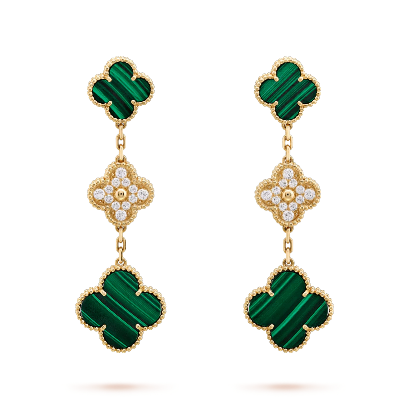 [✨ROSE✨]CLOVER EARRINGS GOLD MALACHITE DIAMOND 3 MOTIF