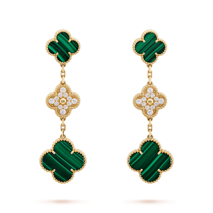 [✨ROSE✨]CLOVER EARRINGS GOLD MALACHITE DIAMOND 3 MOTIF