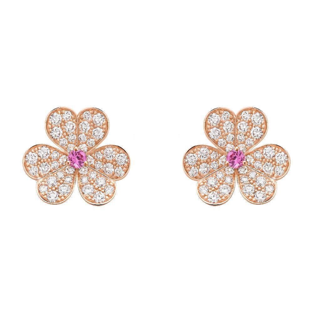 [✨ROSE✨]FRIVOLE PINK GOLD FLOWER DIAMOND EARRINGS