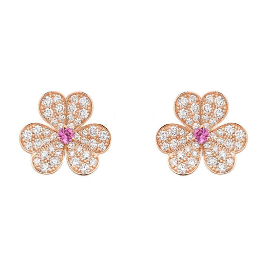 [✨ROSE✨]FRIVOLE PINK GOLD FLOWER DIAMOND EARRINGS
