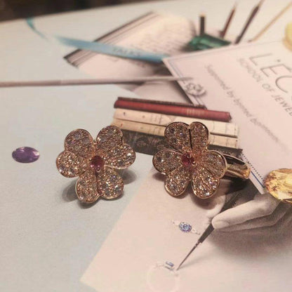 [✨ROSE✨]FRIVOLE PINK GOLD FLOWER DIAMOND EARRINGS