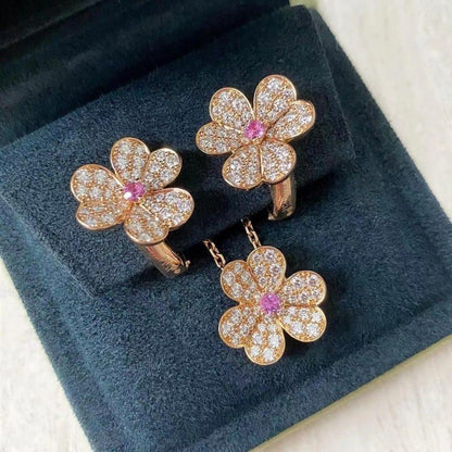[✨ROSE✨]FRIVOLE PINK GOLD FLOWER DIAMOND EARRINGS