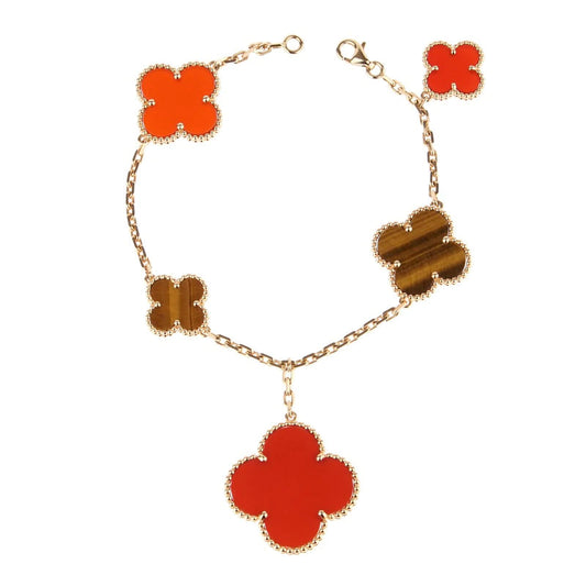 [✨ROSE✨]CLOVER BRACELET 5 MOTIFS CARNELIAN TIGER EYE