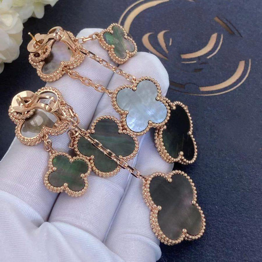 [✨ROSE✨]CLOVER EARRINGS DARK MOP 4 MOTIFS ROSE GOLD