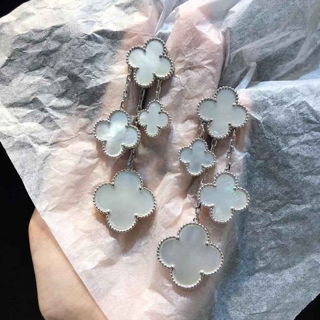 [✨ROSE✨]CLOVER EARRINGS WHITE MOP 4 MOTIFS SILVER